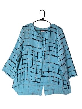 Habitat Grid Button Front Relaxed Blouse Top Shirt